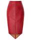 Damen Rock PU Leder Sommer Bleistiftrock High-Low Unregelmäßiger Saum Sexy Sommer S Rot DECL25-2