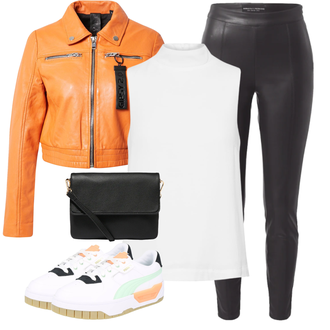 Outfit mit Orange Lederjacke Gipsy "Perfekt für die Freizeit"