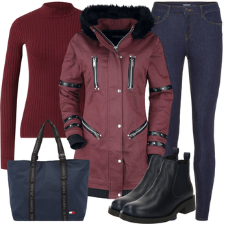 Kurz Outfit mit Dunkelblau/Hellblau/Blau Chelsea Boot/Flache Stiefelette/Gummistiefelette/Lederjacke Apple of Eden "Lässiger Freizeit Look"
