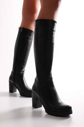 Women's Erna Black Genuine Leather Heeled Boots Black Genuine Leather