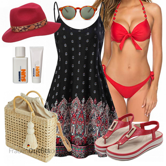 Party Outfits Hippie mit Rot/Orange Brille Cheapass "Strand Outfit"Look: Vintage, Safari, Classic, Retro, Hippie, Boho, 60er, 80er