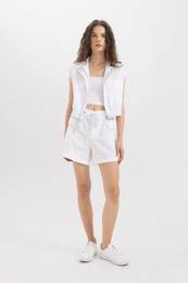 Paperbag High Waist Wide Leg Poplin Shorts