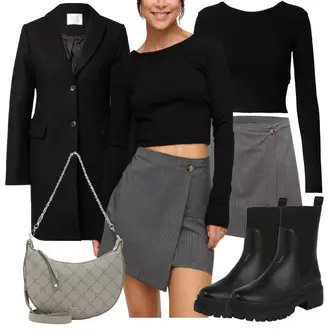 Outfit mit Grau/Hellgrau/Dunkelgrau Short Große Größe/Cordrock/Hahnentritt Rock/Minirock/Moderne Rock/Wickelrock A Lot Less "TrendigerWinterlook"