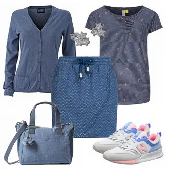 Outfit mit Blau/Dunkelblau/Hellblau Italienischer Rock/Jeansrock/Cargo Rock/80er Rock/Moderne Rock/Unisex Rock/Standesamt Rock/Rock Zum Binden/Bedruckter Rock/90er Rock Ragwear "Alife and Kickin"