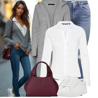 Frühlings Outfits Edel mit Bordeaux/Lila/Dunkelrot/Rot Businesstasche/Schulranzen/Shopper-Tasche/Tragetasche/Tasche Büro/Schultertasche "Stylische Kombination für den Frühling"Look: Casual, Classic, Elegant, Schick, Trendige, Rad, Stil, Old Money, Schön, Edel