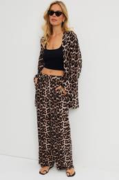 Women's Camel-Black Leopard Patterned Kimono Set G163