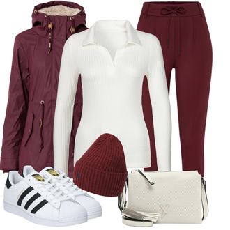 Outfit mit Grau/Weiß Poloshirt Lascana "Freizeit Bekleidung"