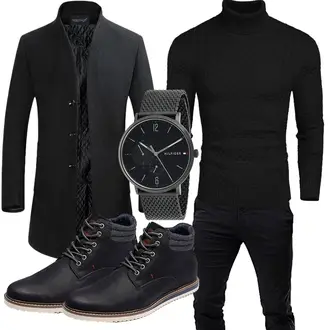 Dicker Outfit mit Schwarz/Dunkelblau/Dunkelgrau Schmal Geschnittener Mantel/Kaschmir Mantel/Wollfleece Mantel/Wintermantel Wollmantel YOUTHUP "Business Outfit"