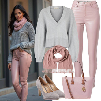 outfit mit Škrlatna/Roza/Modra Kavbojke Visokega Pasu/Kavbojke z Razporkom/Push up Kavbojke/Regular Fit Kavbojke/Usnjena Jakna/Ozke Kavbojke/Usnjene Čevlje yups, Roza Torba za čez ramo/Vrečasta torba/Mini torbica/Torba za čez ramo/Torbica za čez ramo/Vrečka za prenašanje/Pletena torba/Velika torba Vuch, Roza Šal/Loop šal/Dodatek za spodnje perilo Hugo "Pomladanska obleka"