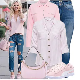 Classic Outfit mit Blau/Hellblau/Dunkelblau Caprijeans/Jeans mit Schlitz/Damen 7/8-Länge Jeans/Knöchelstiefel/Lederjacke/Leder Schuhe/Schlupfjeans/Winterjacke/Biker Jeans/Thermojeans/High Waist Jeans/Push up Jeans Only "Freizeit Outfit für den Frühling"Look: Trendige, Nahtlos, Schlichte, Vintage, Elegant, Casual, Classic, Ausgefallene, Boho