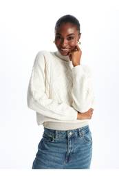 Half Turtleneck Self Patterned Long Sleeve Women's Knitwear Sweater