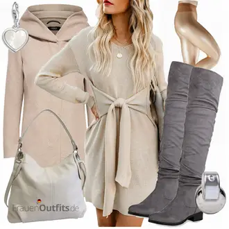 Trachten Outfit mit Beige/Braun/Khaki/Grau Kapuzenmantel/Kaschmir Mantel/Lodenmantel/Leichter Mantel/Wintermantel Wollmantel/Strickmantel/Wollfleece Mantel/Strickfleece Mantel Only "Only Mantel"Look: Overdressed, Smart Casual, Kuschel, Casual, Trachten, 60er, Edel, Uni, Mom, Old Money, Maritim, Moderne