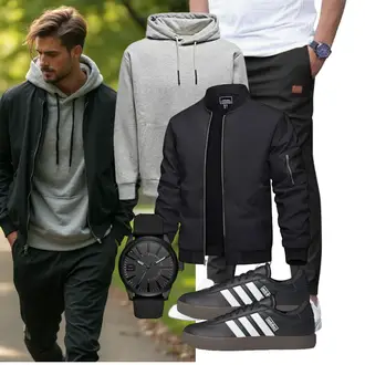 Mit Puff­ärmeln Outfit mit Schwarz/Dunkelblau/Dunkelgrau Kunstfaserjacke/Collegejacke/Fliegerjacke/Jacke mit Seitlichem Reißverschluss TACVASEN "Freizeit Outfit"