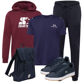 Elegant Outfit mit Dunkelblau JoggingHose/SchlupfHose/JerseyHose/FleeceHose/Jogger Hose/Lange Hose/SportHose/TrainingsHose Boss "Street Style Outfit"Look: Uni, Classic, Smart Casual, Elegant, Unisex, Sportlich, Schlichte, Casual