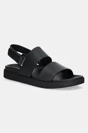 Usnjeni sandali FLAT ADJ SANDAL EYELET enski, rna barva, HW0HW02488