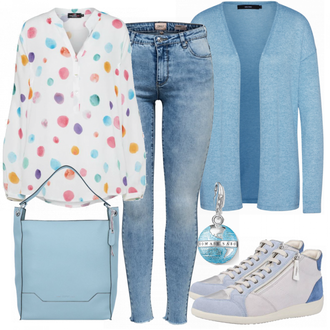 Outfit mit Grau Sneaker Geox "Zwillingsherz Bluse"