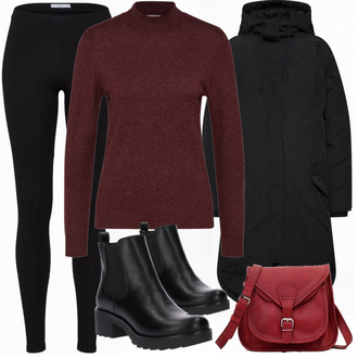 Oversize Kurz Outfit mit Schwarz Chelsea Boot/Lederjacke/Flache Stiefelette/Gummistiefelette About You "reviewmantel"Look: Uni, Schick, Edel, Coole, Oversize, Techno, Unisex, Wetlook