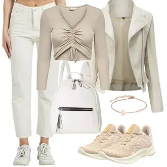Übergang Outfit mit Khaki/Braun/Beige Schlupfjacke/Sommerjacke/Jacke mit Seitlichem Reißverschluss/Frühlingsjacke/KunstLederjacke/Bikerjacke YYNUDA "Urlaub Outfit"