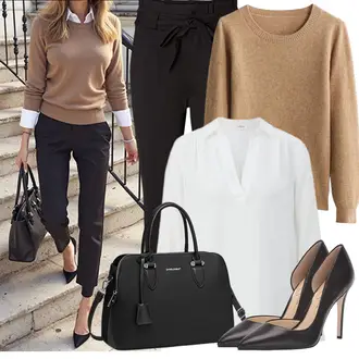 Business Outfits Büro Sommer mit Braun/Weiß/Dunkelbraun Vintage Pumpe/Lederschuh/Eleganter Schuh/Slingback Pumps/Slingpump/Bequemer Pump/Business-Schuh/High Heel Pumps/Hochfrontpump JESSICA SIMPSON "Business Look"Look: Old Money, Elegant, Schick, Französische, Burlesque, Edel, Büro
