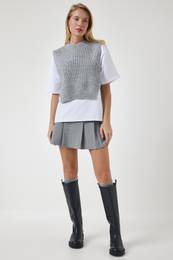 Happiness stanbul Women's Gray Sweater Knitted T-Shirt