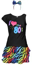 80er Jahre Damen KostÙm - buntes Tutu Haarreif und schwarzes neon Shirt - Gr_e S-XXL - Ballet Fasching Karneval TÙll Rock kurz, Gr_e:M