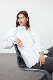 Ecru Stone Piping Detail Balloon Sleeve Woven Shirt
