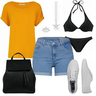 Kurz Outfit mit Hellblau/Blau Hose mit Schlitz/Jeans Leggings/Bike Hose/Pumphose/Löcherne Hose/Jeggings/Latzhose VERO MODA "VERO MODA Shorts"