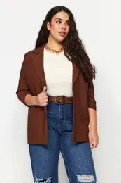 Curve Brown Collar Detailed Jacket