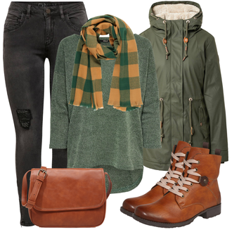 Outfit sa Tamnozelena/Zeleno Parka velike veličine Ragwear "Udoban zimski outfit"
