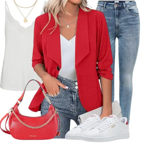 Rot/DunkelRot Jeans-Blazer/Longblazer Zeagoo kombinieren