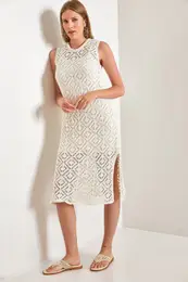 Women's Square Patterned Sweater Dress