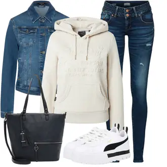 Outfit mit Khaki/Grau/Braun/Beige/Creme Vintage Hoodie/Hoodie/Ausgefallener Hoodie/Strick Hoodie/Sport Hoodie/Sweatshirt Superdry "Modischer Look für den Herbst"