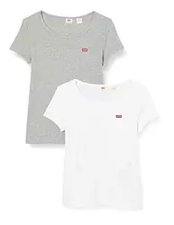 Levi''''s Damen 2Pack T-Shirt, 2 Pack Tee White +/Smokestack Htr, L
