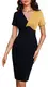 HOMEYEE Damen Vintage V-Ausschnitt Kurzarm Kontrastfarbe Bodycon Knielänge Cocktail Business Kleid B709 (M, Gelb + Schwarz)