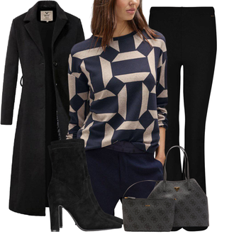 Slim fit Outfit met zwart/wit/purper Women's Trenchcoats/Wintermantel Lange Winterjas/Wollen Mantel/Wollen Winterjas/Trenchcoat/Militaire Mantel/Lange Mantel/Lange mantel/Geklede Mantel/Slip Jas versano "Outfit voor de winter"