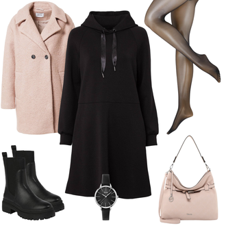 Outfit mit Schwarz Kleid Große Größe/Blusenkleid Comma "Femininer Alltagslook"