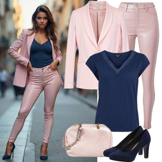 Tenues Étlégantes Sportif Été avec Rose Jeans Capri Résumé "Tenue de style de rue"Look: Disco, Sans couture, Sportif, Cool