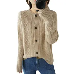 Damen O-Ausschnitt Strickjacke Langarm 100% Kaschmir Wolle Pullover Lose High End Mantel