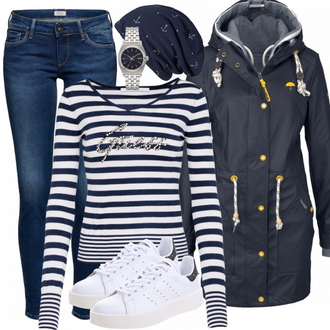 Warme Outfit mit Dunkelblau/Blau/Hellblau Kopfbedeckung/Hut Mütze/Bandana Caripe "Casual"