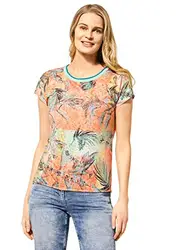 Cecil Damen 314981 TOS Burn Out Shape T-Shirt, Cantaloupe orange, Medium