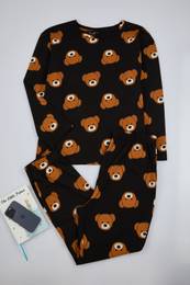 Curve Black Teddy Bear Patterned T-shirt-Jogger Knitted Pajama Set