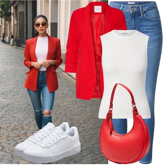 Outfit mit Blau/Hellblau Lederjacke/Damen 7/8-Länge Jeans/Ankle Boot/High Waist Jeans/Jeans mit Schlitz/Low Rise Jean/Push up Jeans/Slim Fit Jeans/Schlupfjeans/Cuir Chaussures/男士皮夹克/Winterjacke Tommy Hilfiger "Summer Outfits"