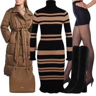 Outfit s Hnědá/Černá/Zelená Zimní Pletené Šaty/Svetrové Šaty/Šaty S Vysokým Výstřihem/Zimní šaty s dlouhým rukávem/Šaty S Rolákem/Dlouhé pletené šaty orsay "Perfektní na zimu"
