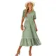 HEYPORK Damen Frühling Sommer Rock Bequem Lässig Kleider Mode Elegant Röcke Frauen V-Ausschnitt Solide Farbe Lotus Blatt Ärmel Lässig Langes Kleid(Hellgrün, M)