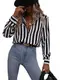 GORGLITTER Damen Gestreift Blusen Button-down Shirt OL Business Blusen Hemdbluse Langarm Blusenshirt Schwarz und Weiß M