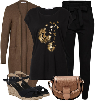 Outfit mit Schwarz Hose Große Größe/Leggings Große Größe/High Waist Hose/Strick Legging/Paperbag Hose/Steghose VERO MODA "Leichtes Outfit"