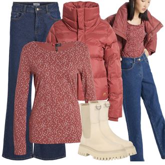 Winter Outfits mit Blau/Dunkelblau/Hellblau Wide Leg Jean/Dad Jeans/Schlaghose Jeans/Jeans-Culotte/Loose fit Jeans/Men's Leather Jacket/Vintage jeans Object "Cooles Winter Outfit"