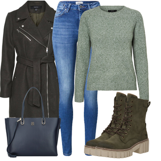 Stiefel Outfits Plateau mit Dunkelgrün Schnürstiefelette/Springerstiefel/Winter Stiefelette/Plateau Schnürstiefel Mustang "Winter outfit"