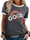 Dresswel Damen Good Vibes T-Shirt Regenbogen Muster Shirt Rundhals Kurzarm/Langarmshirt Oberteile Hemd Tops Bluse(11-Dark Grey,M)