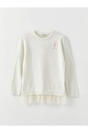 Crew Neck Embroidered Long Sleeve Girl's Knitwear Sweater